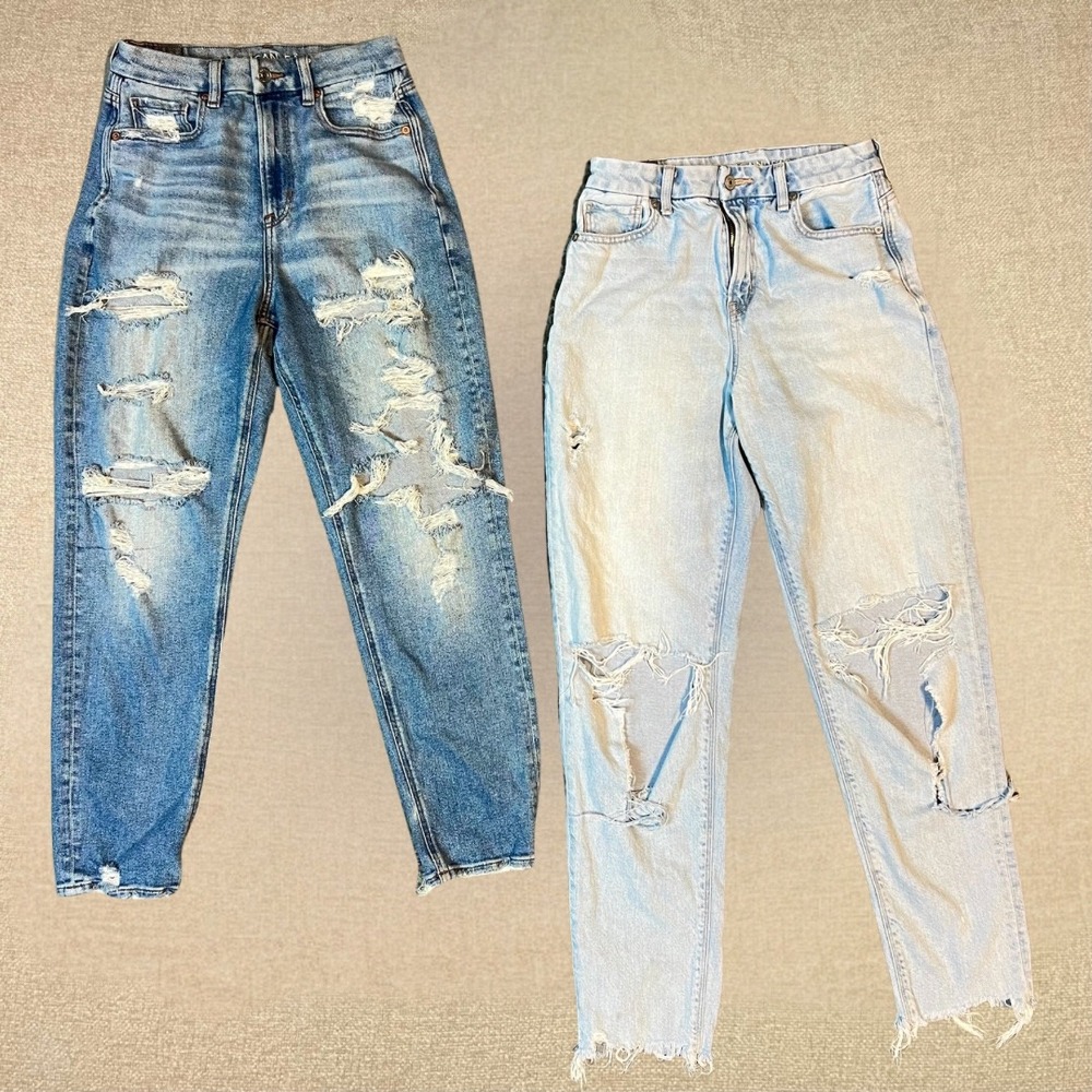 American Eagle Womens Stretch Curvy Mom Jeans Barrel Distressed Size 4 Lot Of 2